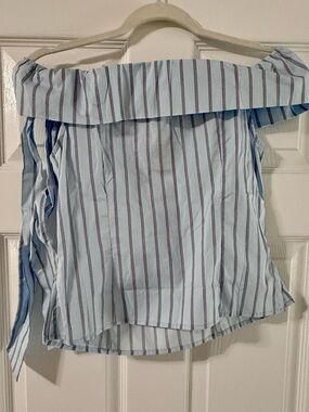 Altar'd State Light Blue and White Striped Off-Shoulder Blouse